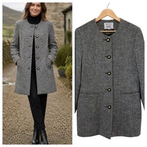 Avoca 100% Pure Wool Tweed Longline Button Up Coat Jacket Large Made in Ireland